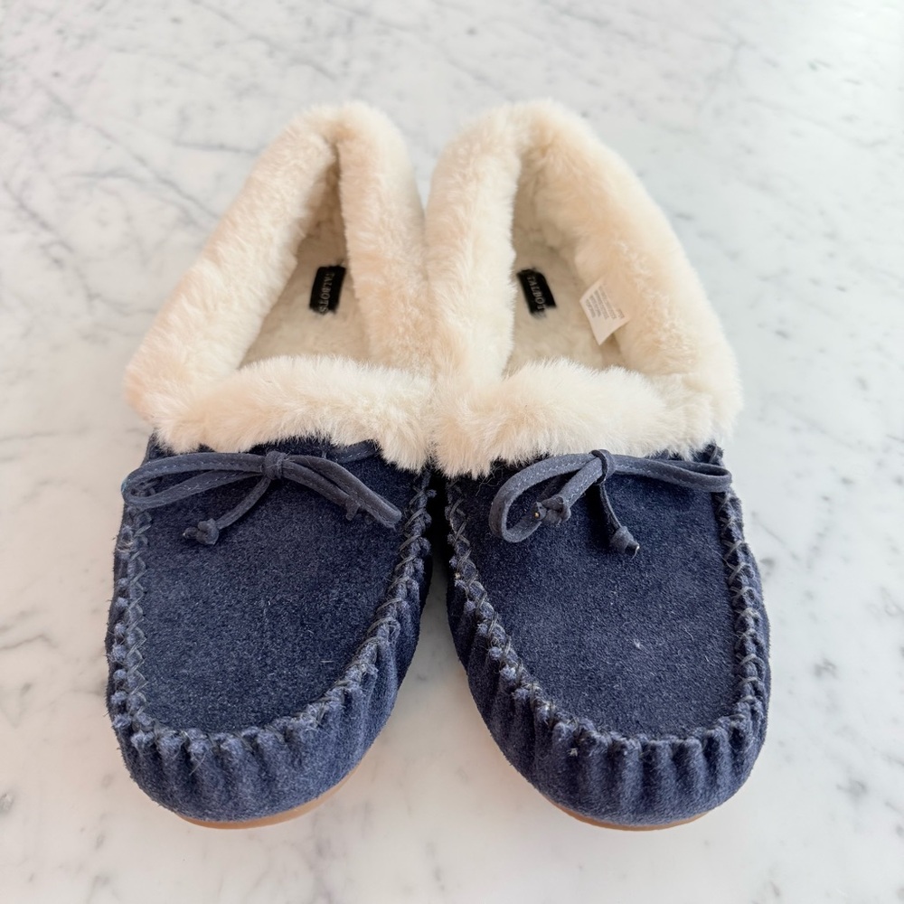 Talbots Ruby Suede Slippers Navy Blue Womens Size 10